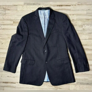 Tommy Hilfiger Jacket Black Striped 100% Wool Twill Blazer Sport Coat 44L